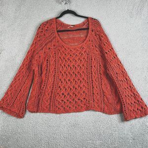 Free People Sweater Women M Rust Wool Alpaca Blend Knit Oversized Boho